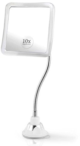 Mirrorvana Espejo de Maquillaje con Aumento 10X - diseño Flexible con Cuello de Cisne Ajustable y Ventosa, 2 en 1 de sobremesa y de Pared para tocador o baño - 16 cm x 16 cm (Cuadrado)