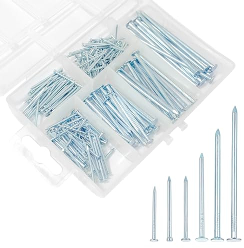 240 Stück Stahlnägel Set, 6 Größen Nagel Sortiment Kit, Verzinkte Beton nägel zum Aufhängen von Bildern und Holzbearbeitung, für Heimwerker, Bilder an der Wand aufhängen, or Handwerk