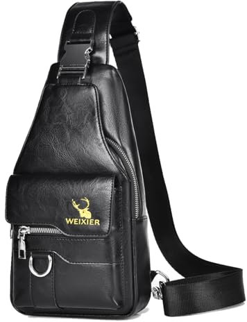 A-QMZL Herren Brusttasche Leder Messenger Umhängetasche Casual Sling Bag Rucksack Schulter Taschen Wasserdicht Crossbody Reise Arbeit, Schwarz