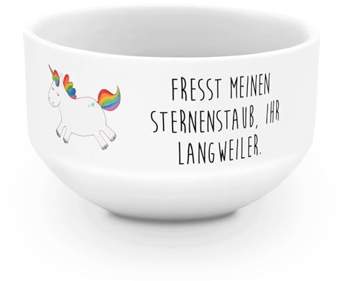 Mr. & Mrs. Panda Schüssel Einhorn Happy - Geschenk, Einhörner, Snackschale, Müslischüssel, Spannend, schale, reisschüssel, porzellanschüssel, Lebensfreude, Freude, Unicorn, Spaß