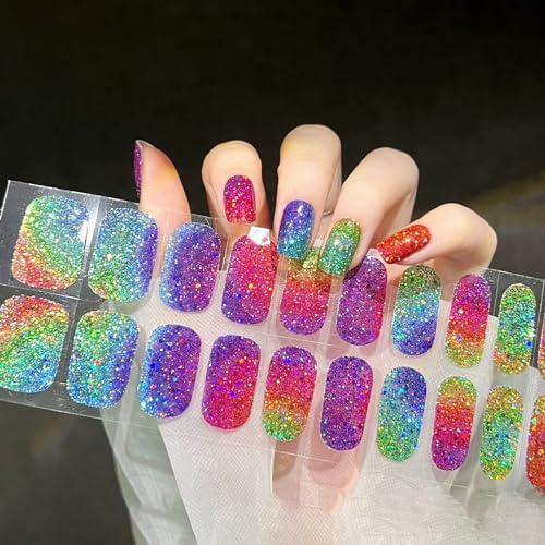 22 Stk Nagelfolie Selbstklebend, Glitzer Gel Nagellack Aufkleber, Gel Nagelfolien UV Härtend, Langanhaltende Nagellackstreifen zum Aufkleben Gellack Wraps, UV / LED-Lampe Erforderlich - Karneval