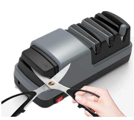 HAZARA Affilacoltelli Professionale, 4 in 1 Acciaino Professionale, Con Abrasivi Diamantati Al 100% E Guide Angolari Di Precisione Affilatore Coltelli,Gray