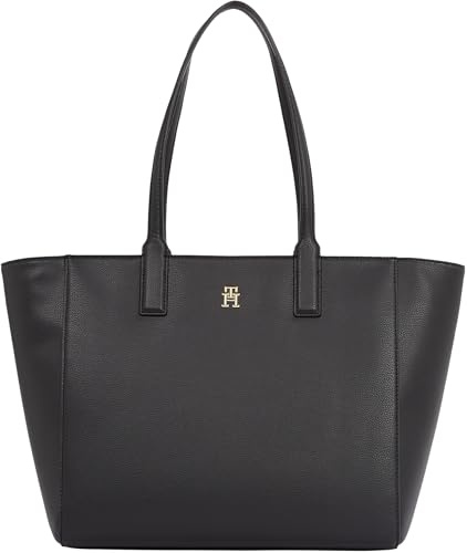 Tommy Hilfiger Damen Tote Bag Tasche Soft Logo mit Reißverschluss, Schwarz (Black), Einheitsgröße