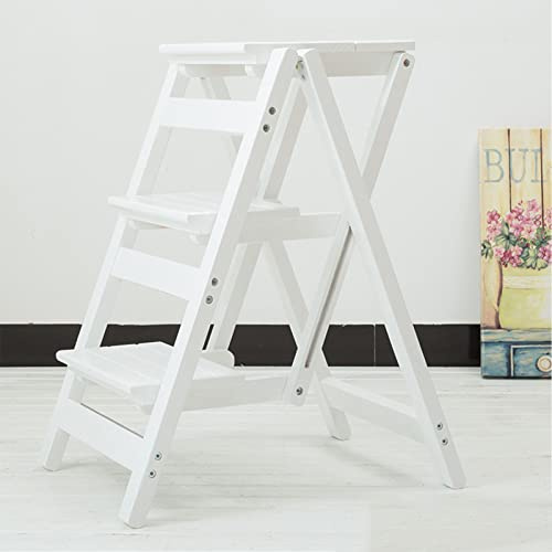 SORVA Escabeau Pliant à 3 marches, escabeau Utilitaire Multifonctionnel en Bois, siège de Chaise Portable, Cuisine à Domicile, mobilier de Bureau, escabeau de Chambre à Coucher