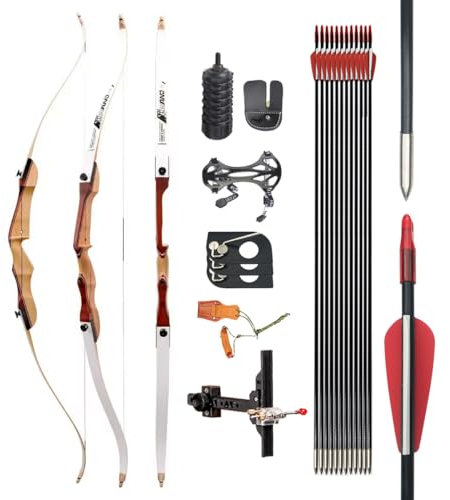 surwolf Wettkampf Recurve Bogen 48/54/66/68zoll 10~38lbs Anfänger RecurveBogen und Pfeil Set Jagd Bogen Langbogen für Bogensport Bogen Rechtehand (Pfeil und Bogen Set, 12lbs)