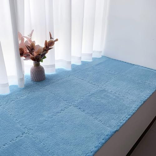 LULUMAIC 10 Stück weiche Puzzle-Schaum-Bodenmatte, quadratische ineinandergreifende Teppichfliesen, Plüsch-Spielmatte, Spielzimmer, Schlafzimmer, 30,5 und 61 cm (blau, 30,5 x 30,5 x 0,99 cm)