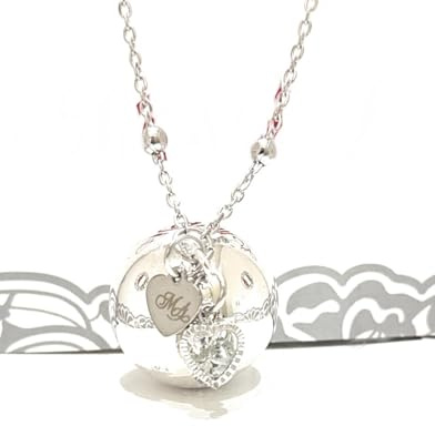 MODA MavillA Collier motif anges, grossesse, rappel des anges, boîte cadeau incluse, collier long grossesse, boule sonore, pendentif en argent 925, Large, Argent