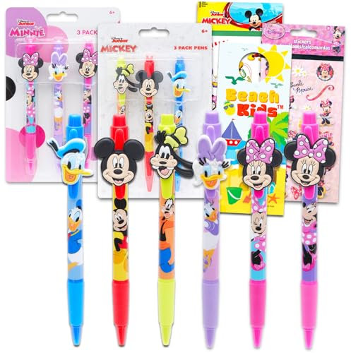Disney Set di penne Topolino e Minnie, confezione regalo da 6 penne a sfera per bambini e adesivi, altro ancora | Articoli per la scuola di Topolino e Minnie