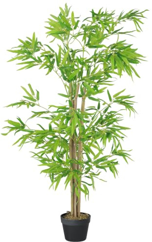 Outsunny Bambou Artificiel Hauteur 1,5 m Pot Inclus Noir | 369 Feuilles Denses Réalistes, avec Lichen Vert