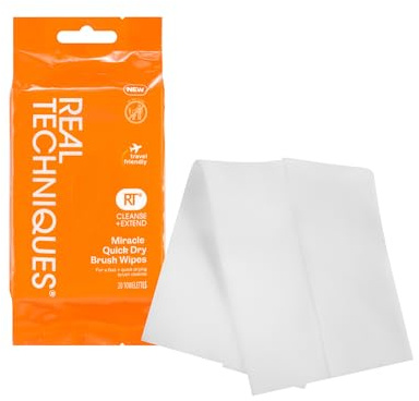 Real Techniques Miracle Lot de 20 lingettes pour pinceaux à séchage rapide, éliminent l'accumulation de produit, changent facilement de couleur, séchage rapide, pratique pour les voyages, sans cruauté