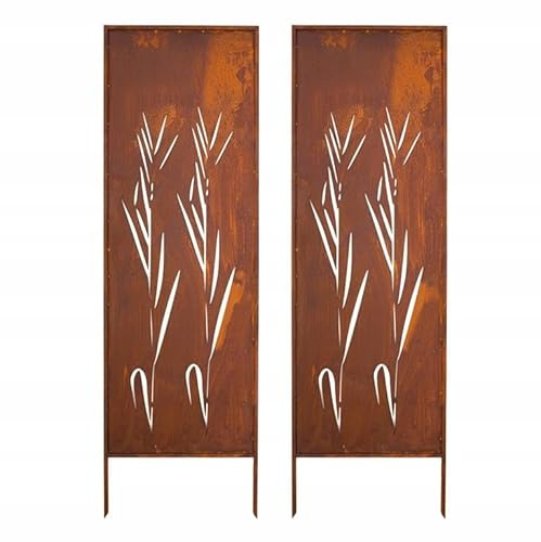 Kapaga - Sichtschutz Metall 2x - 160x50 cm - Edelrost - Rostoptik, Patina | für Garten und Terrasse - Corten, Sichtschutzelement - Sichtschutzwand - Gartendekoration Zaun - Rost (Strauch)