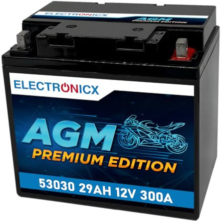 Electronicx AGM 53030 Batteria Moto 12V 29Ah 300A – Starter sigillato senza manutenzione, compatto e robusto – per moto, quad, ATV, jetski e trattorini – alta potenza e lunga durata