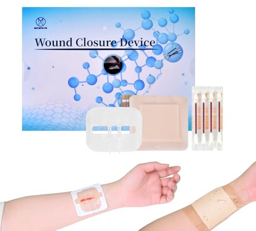 MEMNUN Cura delle ferite, medicazioni impermeabili, tamponi sterili di cotone, suturatrici per ferite (1 set di medicazioni impermeabili, 1 set di suturatrici per ferite, 4 tamponi sterili di cotone)