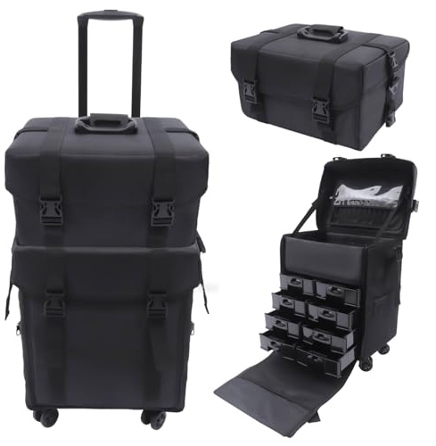 BRRIDE Friseurkoffer 2 in1 Kosmetik Trolley Beauty Tasche mit Schultergurt, Make up Koffer Nagelkoffer mit 8 Schubladen & Rollen, Schminkkoffer Beauty Case Friseur Box Multikoffer
