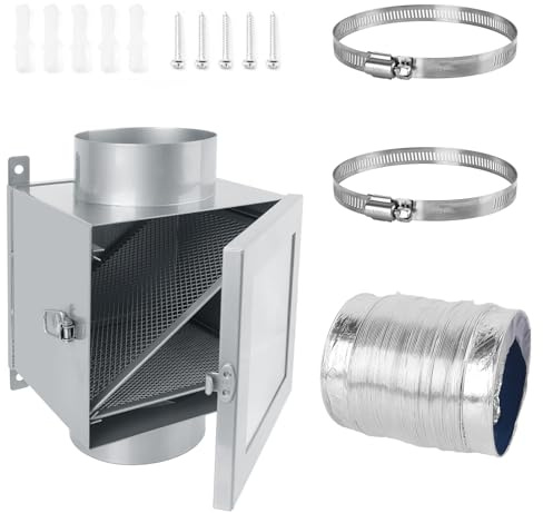 Dryer Duct Lint Trap, Indoor Dryer Vent Kit, Secondary Lint Trap for Electric Clothes Dryers with 4inch 8ft Dryer Vent Hose, 2 Clamps, 2 Stainless Steel Mesh, Dryer Lint Catcher for Dryer (Metal)