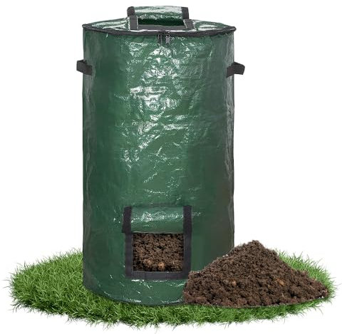 mizikuu Composter da giardino, 120L compostiera rapida Contenitore per Compost Giardino con coperchio e finestra di raccolta del compost compostiera termica per Balcone, Giardino e Terrazza,Cucina