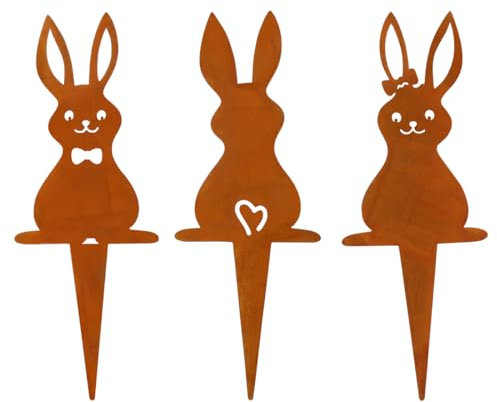 Lapin Decoration Exterieur Rouillé,3 Lapins Decoration Jardin de Pâques,Lapin Métal Rouille décoration de Jardin,Rouillé Déco Lapin,Decoration Jardin Exterieur Metal,Déco Jardin Métal Rouillé