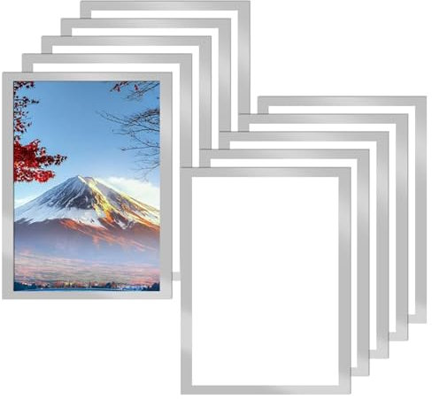 QITIXI:OU 10 Stück Magnetrahmen A4 Info-Rahmen Selbstklebend, Silberne selbstklebende, Info-Rahmen Selbstklebend mit Verschluss, Infotasche und Blatthalter für Dokumente im A4 Format