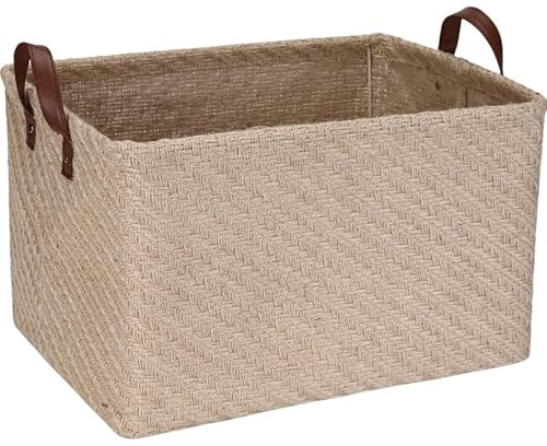 Sea Team - Cesta de almacenamiento cuadrada de yute con soporte de marco interno - Organizador estructurado de 42x30x25cm para estantes, armarios, decoración del hogar