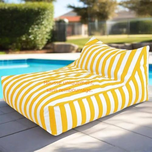 SXBCyan Housse Pouf d'extérieur Imperméable(sans Rembourrage) Outdoor Housse de Pouf Oxford à Rayures, Fauteuils Poire Pouf Chaise pour Enfants Adultes pour Jardin, Plage, Piscine(Yellow)