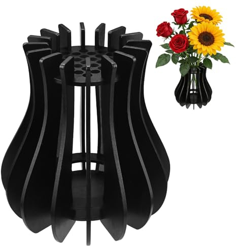 Holzvasen-Set für Lego-Rosen, Holzvase für Lego Blumen, Vase für Blumenstrauß Bausatz Holzpuzzle Blumenvase Blumenständer für Blumen, Rosen, Kirschblüten,Sonnenblumen,Tulpen, Narzissen,Lotus (Schwarz)