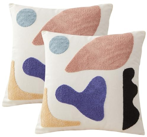 Traziewell Embroidered Cushion Covers 18 x 18 Inches Pack of 2 Soft Square Pillowcases Home Decorative Soft Pillow Cover Case 45cm x 45cm for Sofa Bed Living Room T322