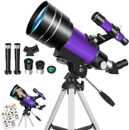 HUGERSTAR Telescopio Astronomico Bambini, 70 mm Apertura 300 mm (22,5X - 150X) Rifrattore Portatile Telescopio per Adulti e Principianti con Treppiede e Filtro Lunare per Osservare Luna e Paesaggi