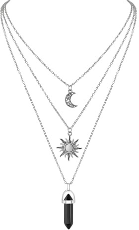 GlamRays Gotischer Sonne und Mond Halskette für Frauen, Kristall Anhänger, Y2k Accessoires, Goth Hexen Schmuck, Schwarz