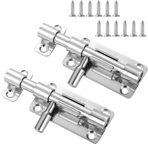 Noaxylic 2 Pezzi Chiavistello, Chiavistello per Porta in Legno, Porta Chiavistelli Acciaio Inox, Chiavistelli Portacon 12 Viti, per Porte di Sicurezza, Bagno, Mobili Finestre Cancello