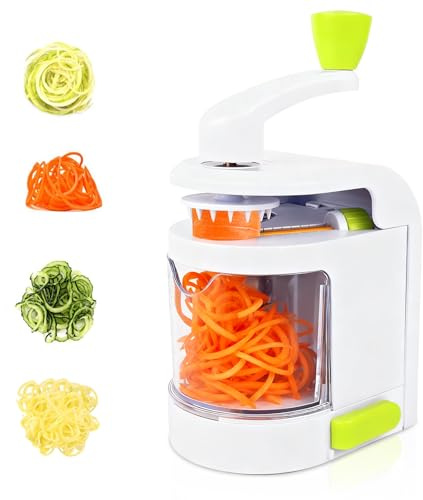 Euablfo Spiraliseur de Légumes, 4 en 1 Coupe-légumes Spirale, avec Bac de Récupération, Sans BPA, Spaghetti Courgette Machine Pour Carottes, Concombres, Pommes De Terre, Courgettes