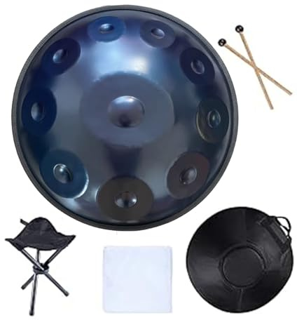 Steel Hand Pan Percussion Instruments, 432Hz/440Hz Hand Drum, 9/10/12 Notes 22 Inches D Minor Handpan Instrument Handpan Drum For Adults, For Yoga Sound Healing(E,10 notes(432Hz))