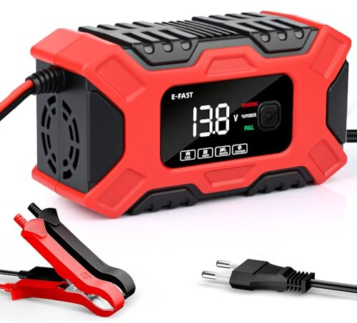 Carica Batteria per Auto, Caricabatterie Auto 12V 6A, Automatico Caricabatterie per Moto con Schermo LCD, Carica Batteria Portatile con Multi Protezioni e Manutenzione per Auto Moto Camion AGM Gel