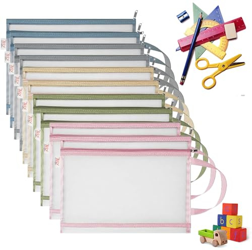 10 sacchetti portaoggetti per giocattoli, formato A4, con chiusura lampo, in nylon a doppio strato e manico, ideali per giocattoli da bagno e mattoncini da costruzione