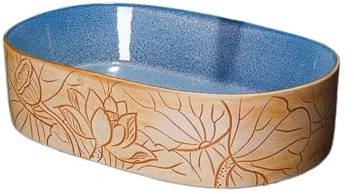 Lavabos de tocador Lavabo de cerámica con textura loto, hecho a mano, estilo retro, sobre encimera (lavabo individual)