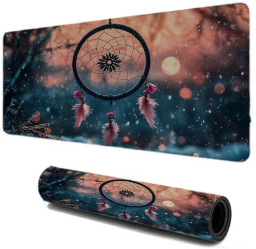Alfombrilla Ratón, Alfombrilla Escritorio Gaming XXL 1400x600, Invierno Luna Mouse Pad Protector Escritorio, Bordes Cosidos Base de Goma Antideslizante, Accesorios para Oficina Hogar I-502