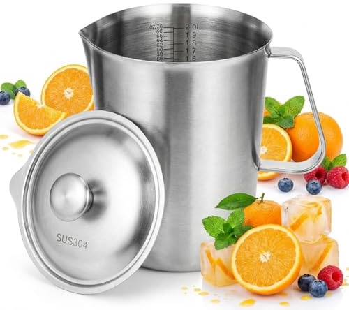ASOUUNLD Jarra Medidora de Acero Inoxidable, 1000ML Vaso Medidor de Metal con Asa Jarra para Espuma Mano Acero Inoxidable Jarra Leche Barista para Café Latte, Casa, Cocina, Restaurante, Bar