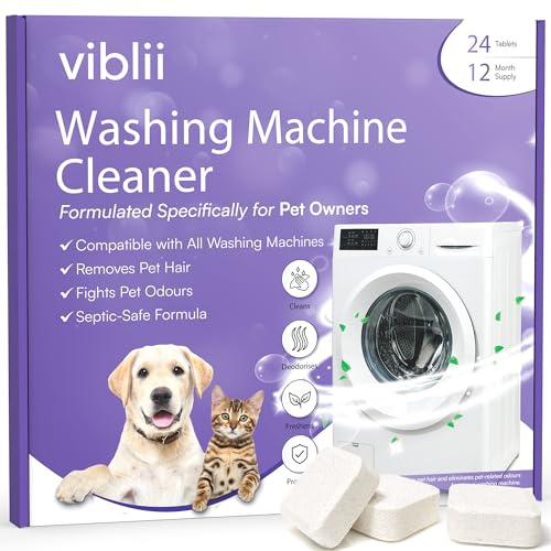Viblii Washing Machine Cleaner for Pet Owners – Enzyme Deep Clean Removes Pet Hair Build-Up, Residue, Odours & Limescale – Front & Top Load Washing Machines – 24 Tablets, 12-Month Supply