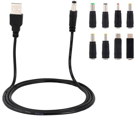 USB to DC 5V Power Charger Cord, Universal DC Charging Cable with 8 Adapter Plugs (6.4x4.4, 5.5x2.5, 4.8x1.7, 4.0x1.7, 3.5x1.35, 2.5x0.7) for Speaker Router Mini Fan Moon Lamp and More Electronic