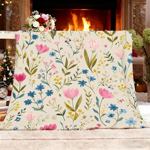 Zimmer Deko Kuscheldecke 180x200 cm Romantik Blumen Tulpen Flauschige weich Fleecedecke Flanell warm Wohndecke Gelb Falten Beständig/Anti-verfärben als Sofadecke oder Bettüberwurf