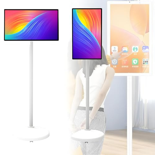 Portable Smart TV with Remote Control, Touch Screen Monitor, Wireless Rolling Stand with Built-in Battery, Full Swivel Rotation, 24 inches, 4+64G