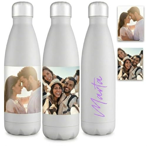 Mookase Botella de Acero Inoxidable Personalizada con Foto y Nombre - 700ml, Ligera y Resistente con Tapón Hermético a Rosca - Diseño Exclusivo para Deporte, Senderismo y Uso Diario