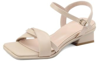 Genérico Mujer Hebilla Tobillo Ajustable Correa Cruzada Punta Cuadrada Abierta Tacón Bloque Bajo Sandalias Elegantes Verano Zapatos Casuales para Uso Diario