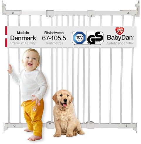 BabyDan FlexiFit, Covers openings between 67-105.5 cm/26.4-41.5 inches, Extendable and Flexible Stair Gate/Baby Gate/Safety Gate, Metal, White, Made in Denmark - (Pet Gate/Dog gate)