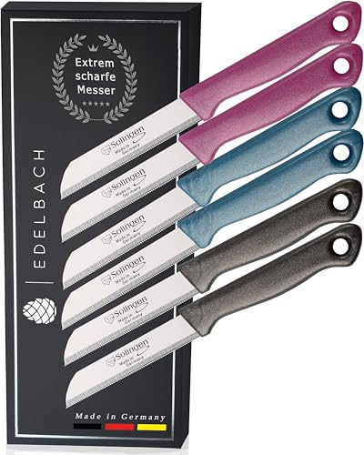 Edelbach Solingen | Küchenmesser Set | German, sehr scharfe kleine Messer, Messerset, Obstmesser, Gemüsemesser, Schälmesser, Sparschäler, Schälmesser, Solingen-Messer (9 cm Wellenschliff Klinge)