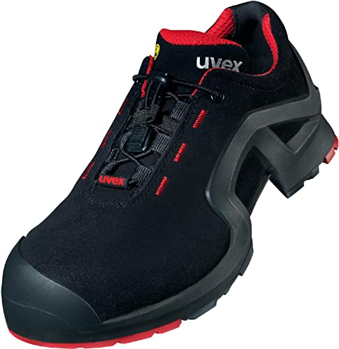 Uvex 1 Extended Support Arbeitsschuhe 85162 - Sicherheitsschuhe S3 SRC ESD - Gelochter Arbeitsschuh für Damen & Herren - Sicherheitsschuh mit Kunststoffkappe für Frauen, Schwarz/Rot, 48 EU