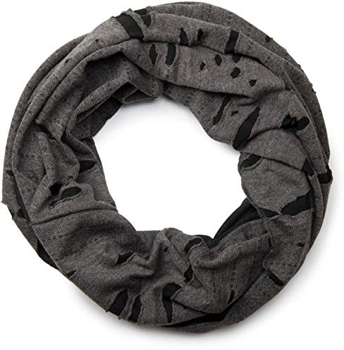 styleBREAKER Unisex Loop Schal Destroyed used 80x37cm | Schlauchschal. Risse und Löcher im Oberstoff. Fransen. 2-3 mal wickelbar. Rundschal. weiche Haptik.