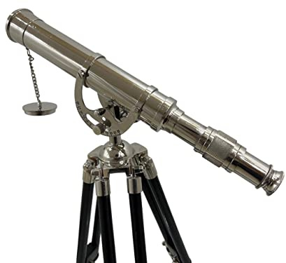 Vintage Teleskop mit schwarzem Stativ - Harbour Master Nickel Messing Nautisches Spyglass für Zuhause & Büro Dekor | Maritimes Zielfernrohr mit Okularakzent