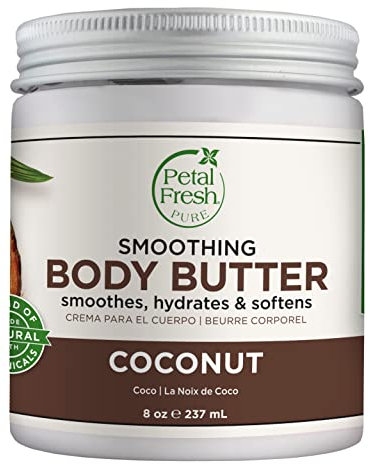Petal Fresh Pure Smoothing Coconut Body Butter, Organic Argan Oil, Shea Butter, Intense Hydration, For All Skin Types, Natural Ingredients, Vegan and Cruelty Free, 8 oz