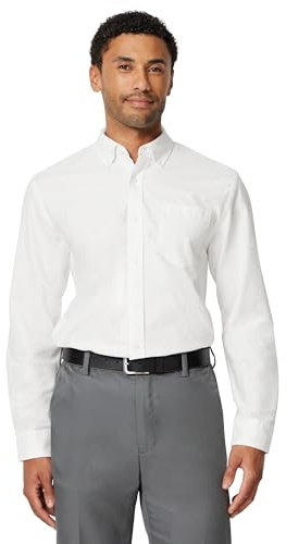 Amazon Essentials Camicia Oxford con Tasca a Maniche Lunghe vestibilità Regolare Uomo, Bianco, S