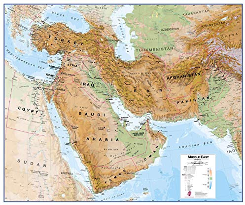 Maps International Huge Physical Middle East Wall Map - Paper - 46 x 55